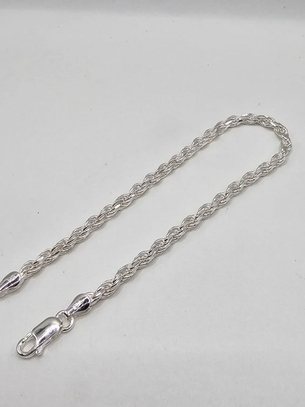 Sterling Silver 925 High Polished Diamond Cut Rope Bracelet 3.4mm 9 inches